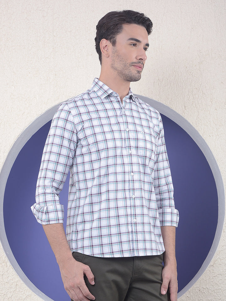 Checked 100% Cotton White Shirt