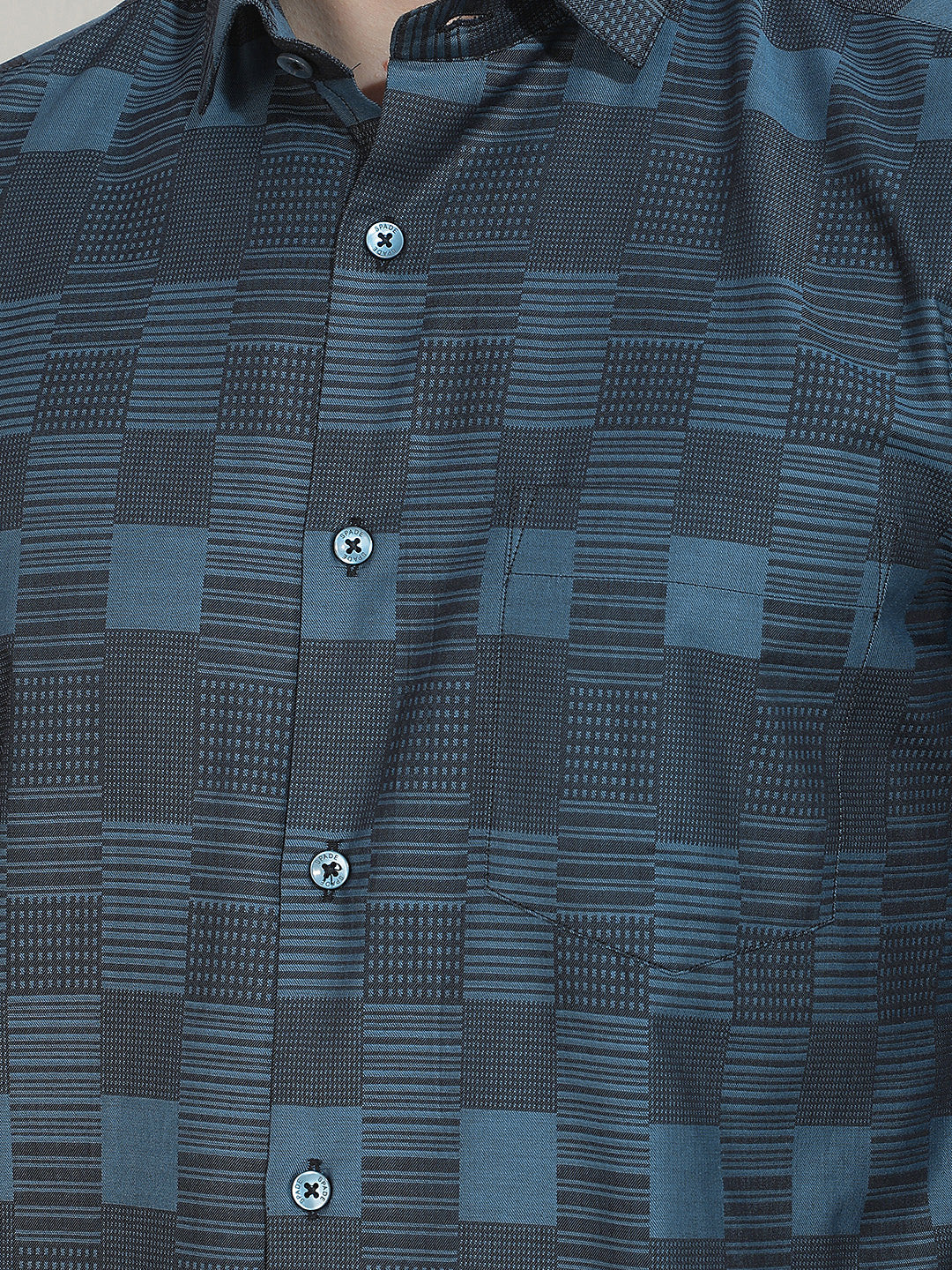 Teal Blue Geometric Print 100% Cotton Shirt