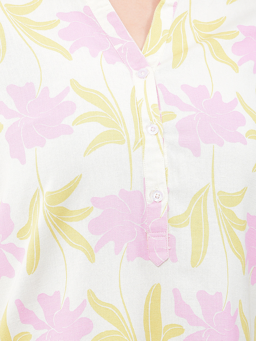 Pink Floral Print V-Neck Linen Top