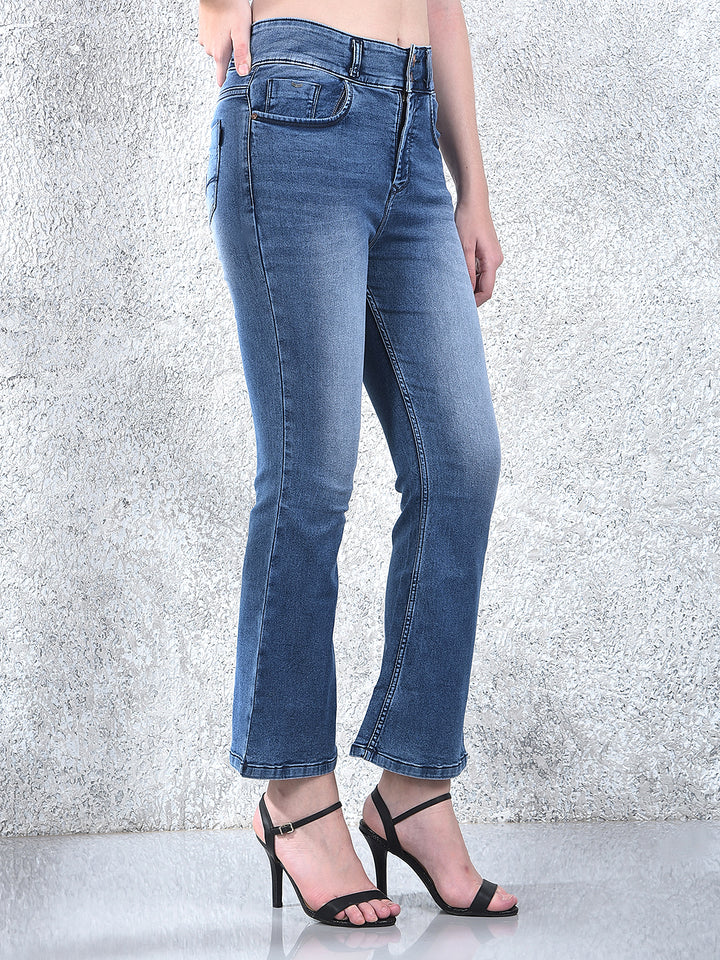 Flattering Blue High-Waist Bootcut Denim Jeans-Women Jeans-Crimsoune Club