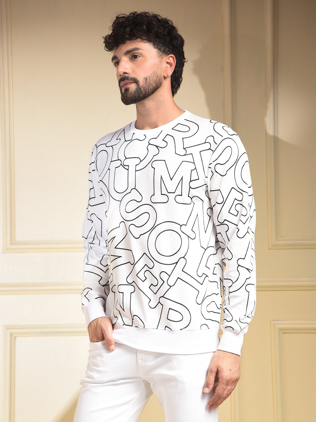 White Typographic Print Sweatshirt