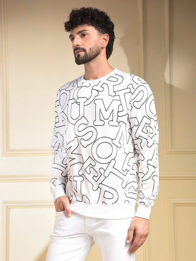 White Typographic Print Sweatshirt
