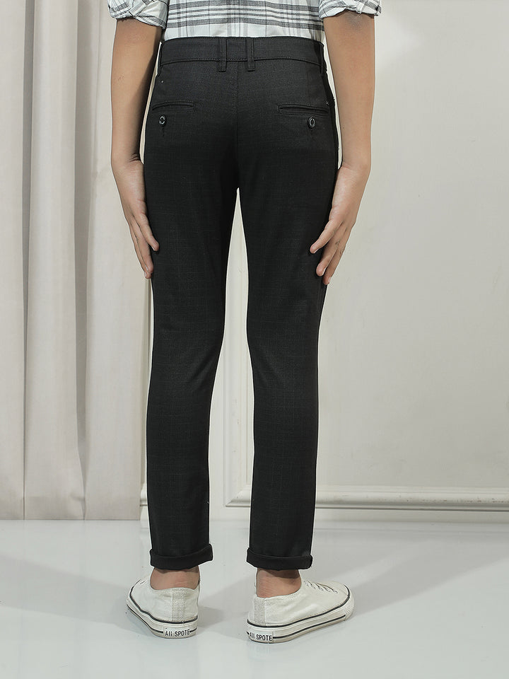 Black Cotton Checked Stretchable Trousers