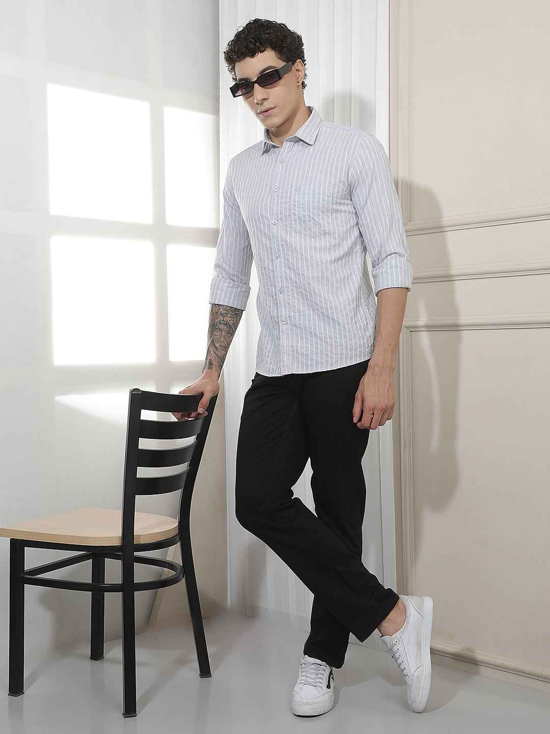 Grey Vertical Stripes Shirt