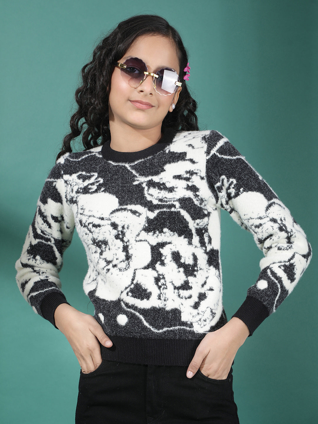 Black Abstract Print Sweater