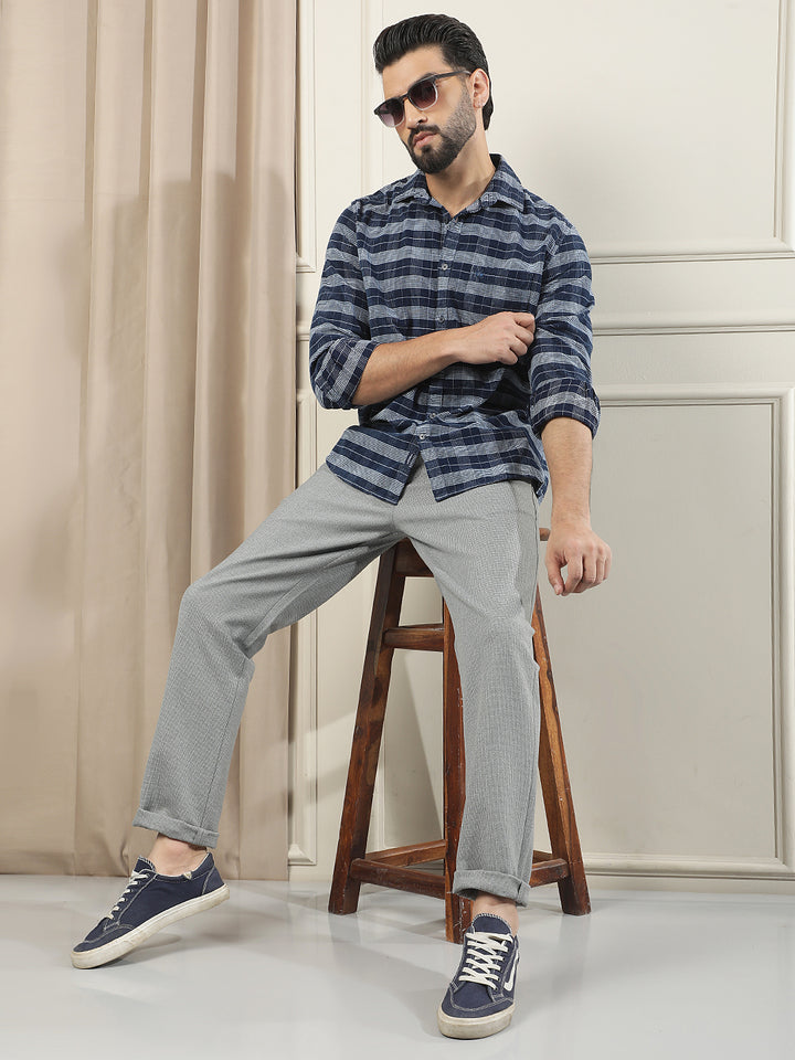 Blue Checked 100% Cotton Corduroy Shirt
