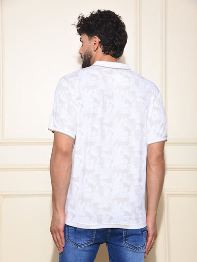 Beige Printed Polo-Neck T-Shirt