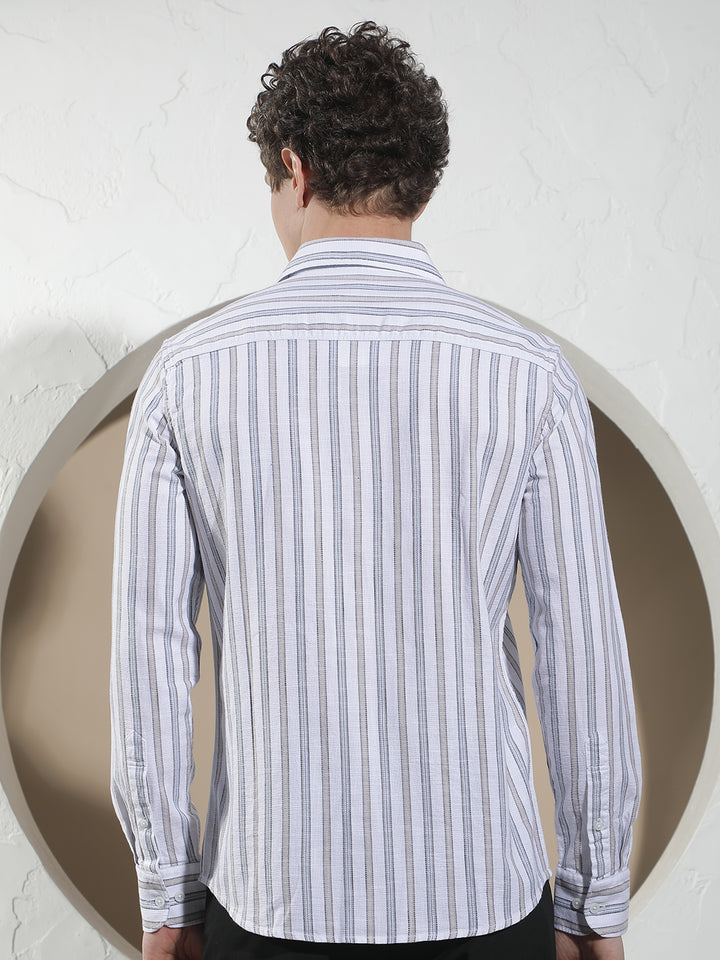 White Vertical Stripes 100% Cotton Shirt
