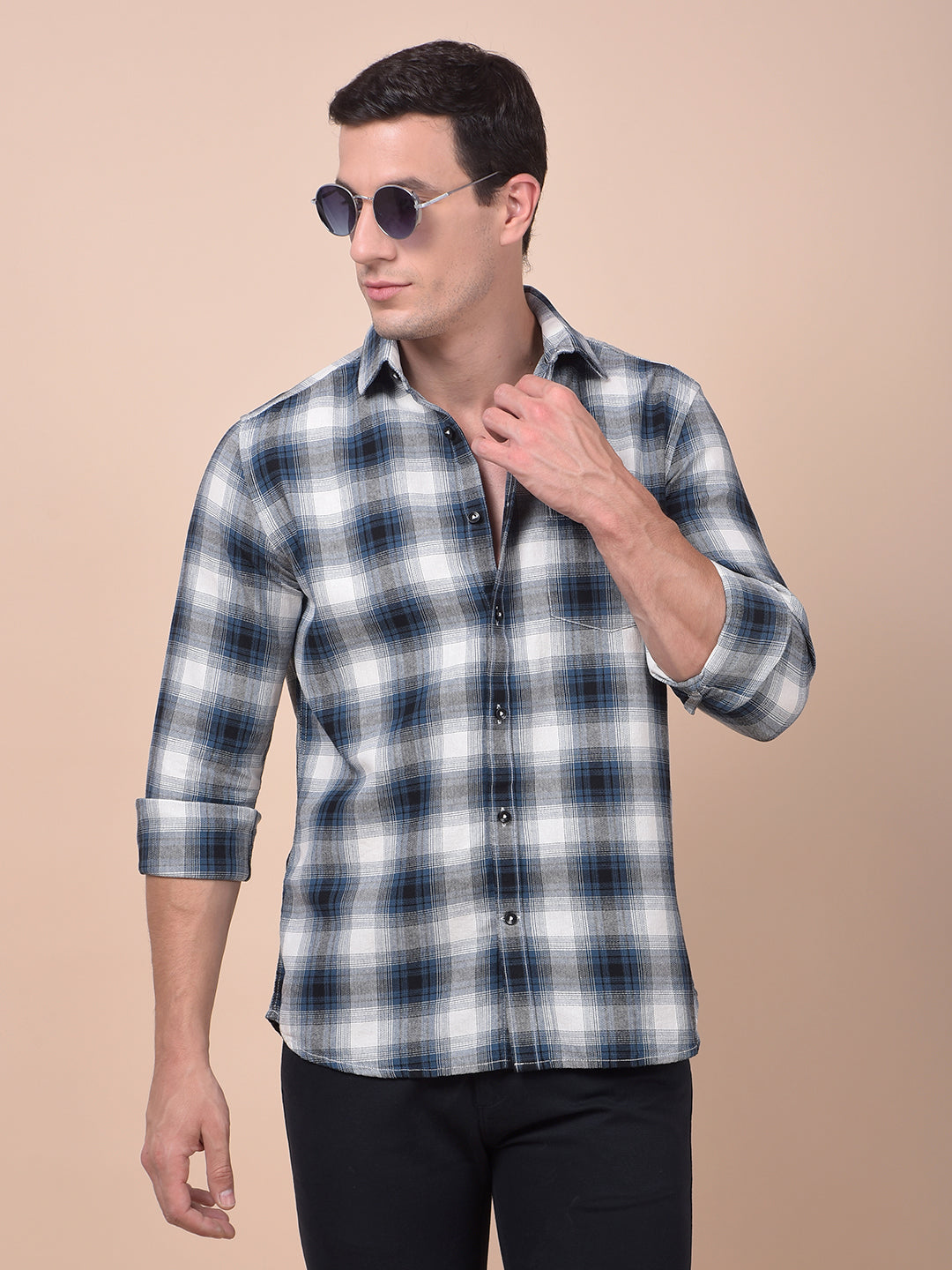 Blue Checked 100% Cotton Shirt