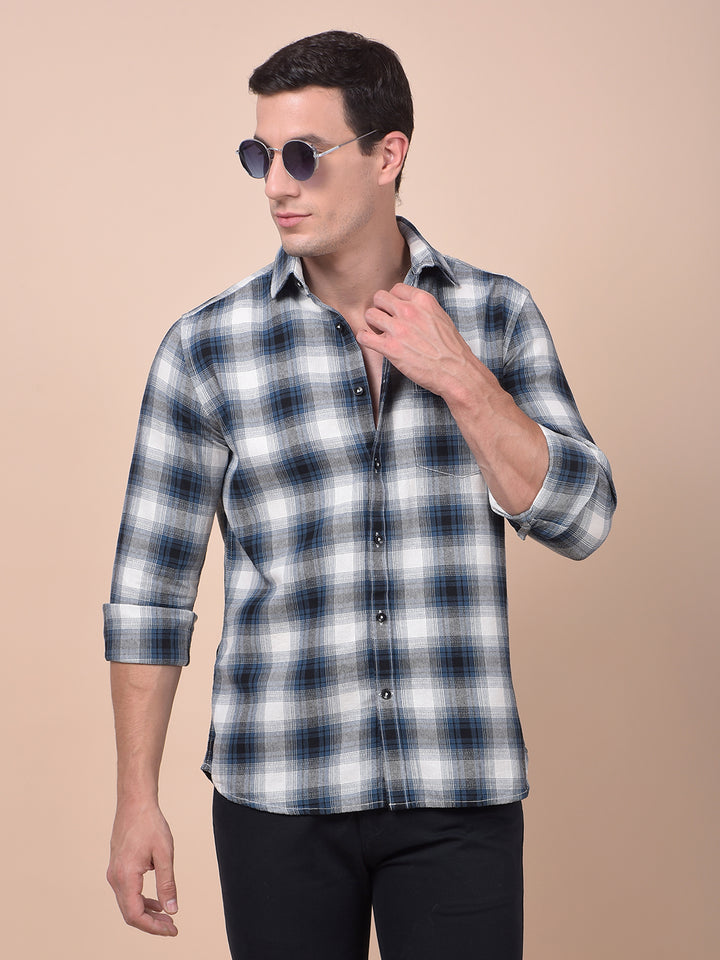 Blue Checked 100% Cotton Shirt