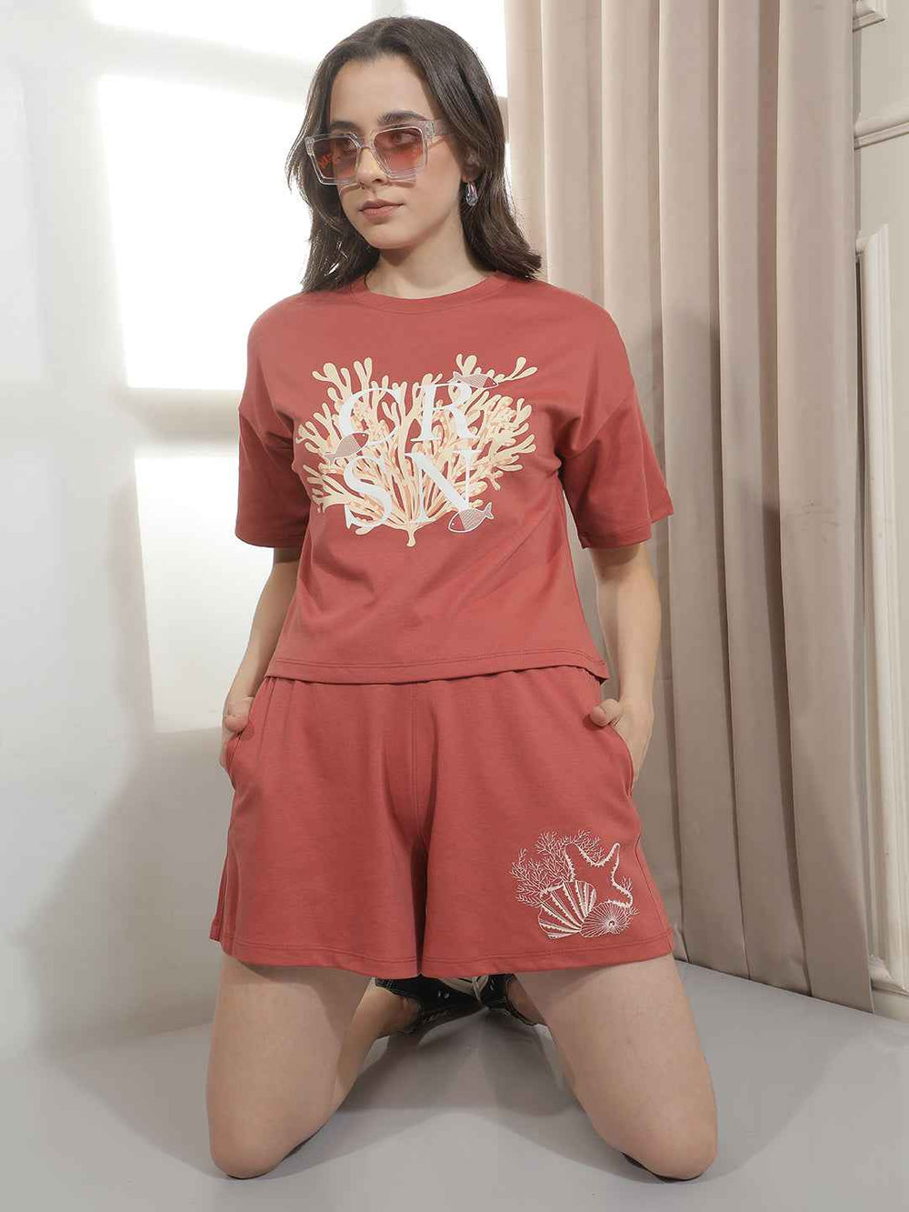 Red Graphic Printed Shorts