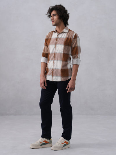 Brown Checked 100% Cotton Corduroy Shirt