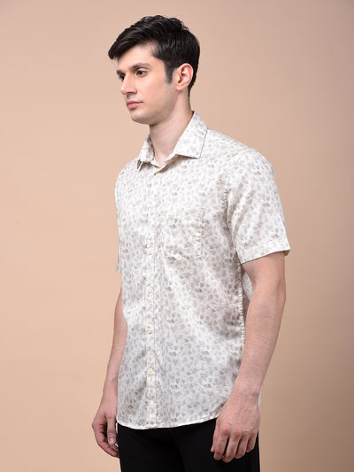 Beige Floral Print 100% Cotton Shirt