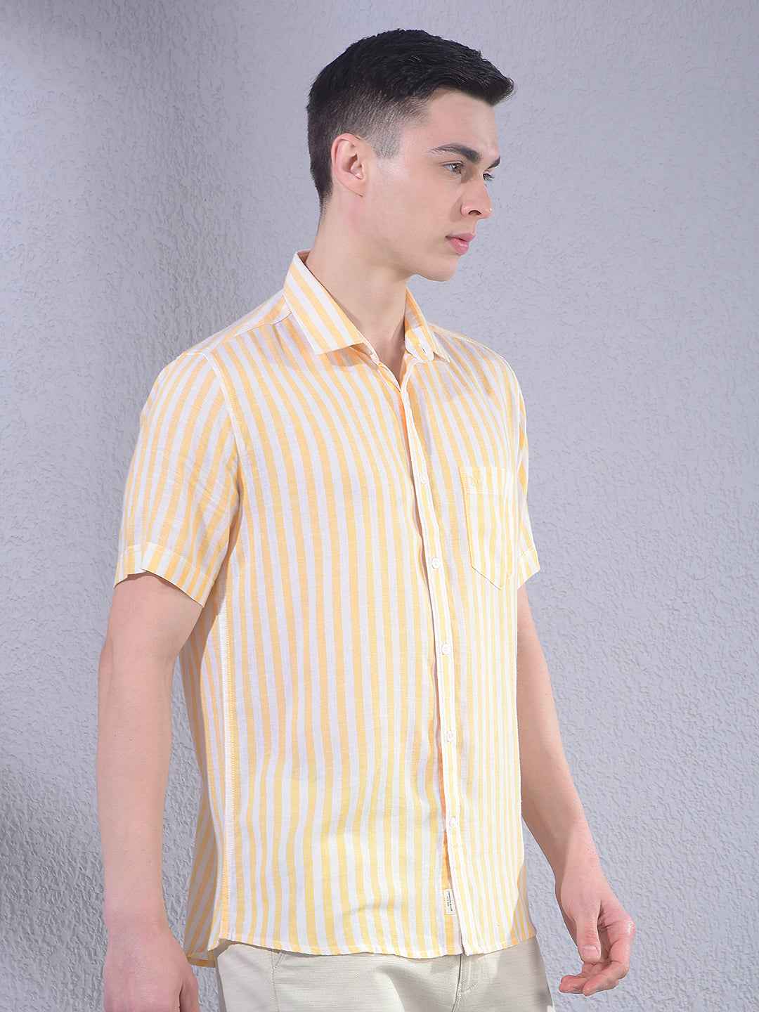 Yellow Vertical Striped Linen Shirt