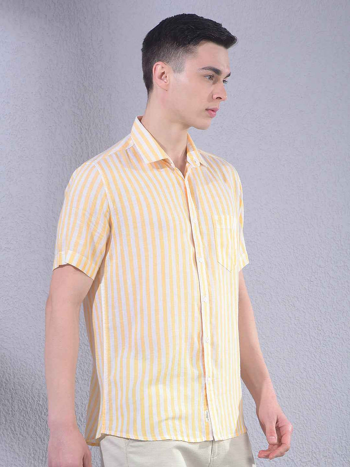Yellow Vertical Striped Linen Shirt