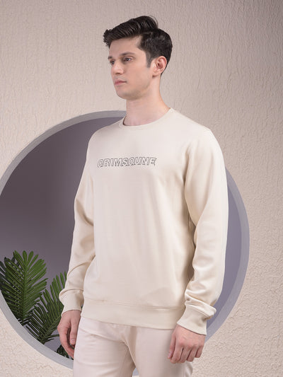 Beige Typographic Print Sweatshirt