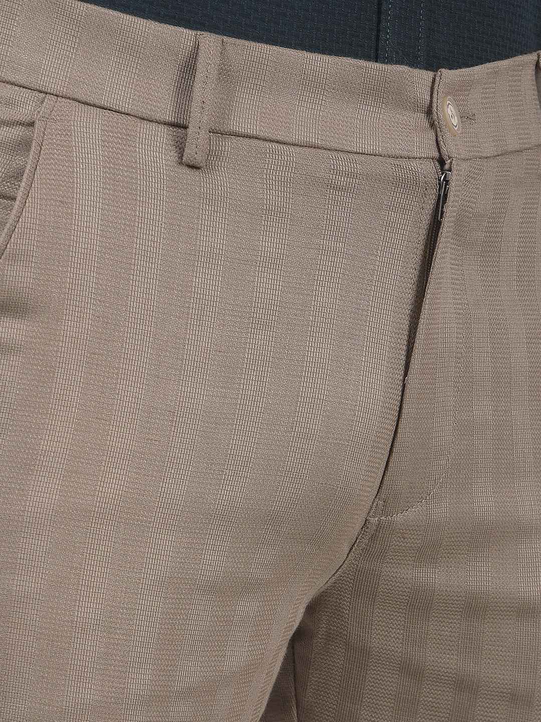 Khaki Vertical Stripes Chinos Trousers