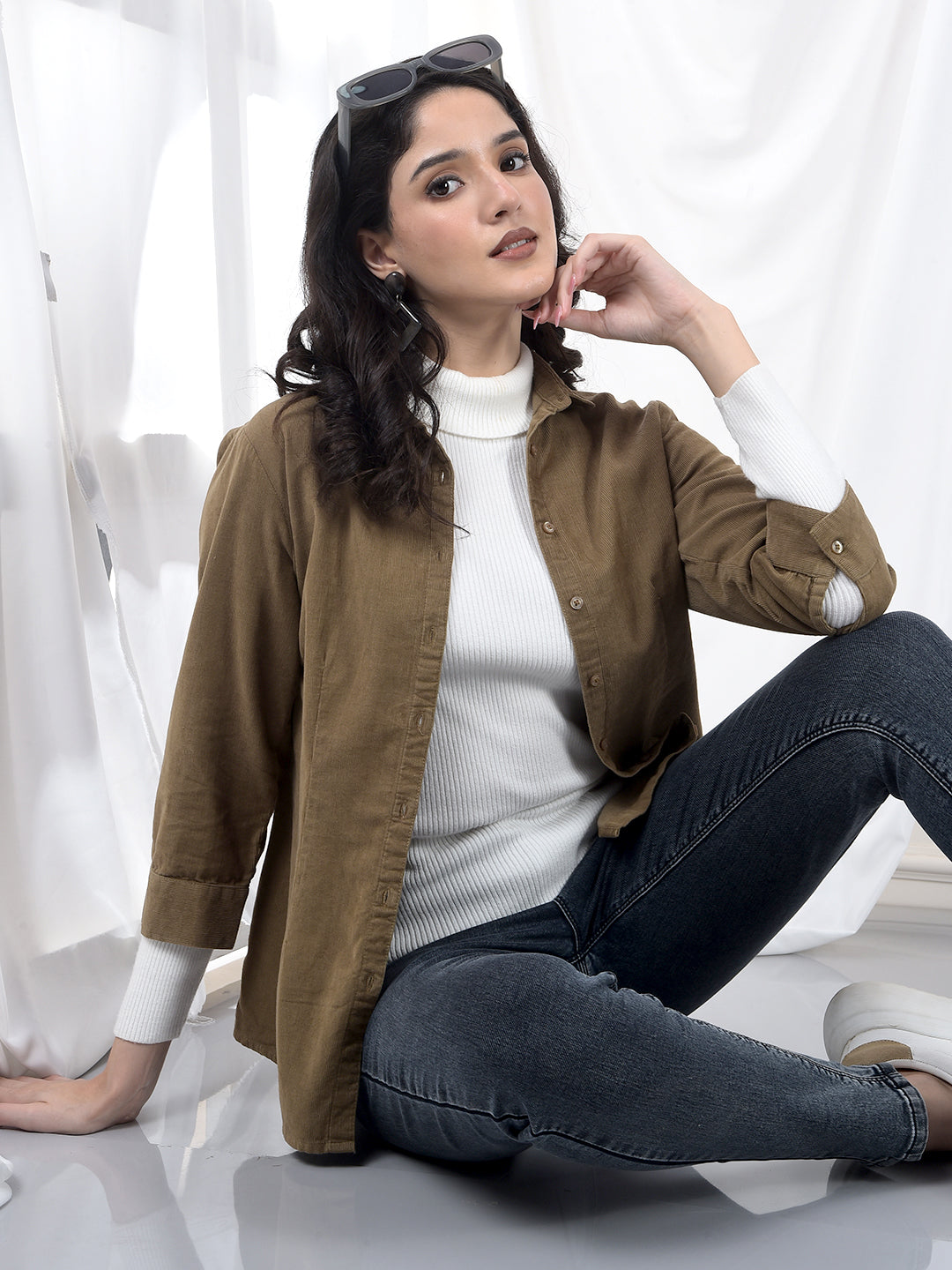 Warm Khaki Textured Twill Slim Fit Shirt