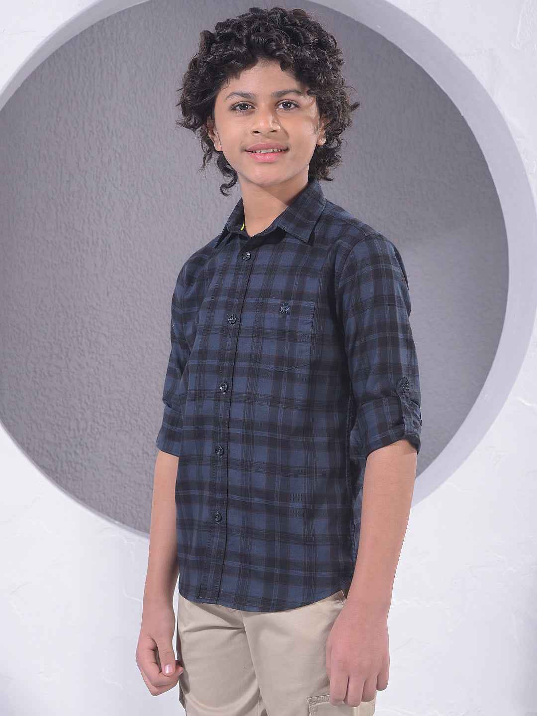 Navy Blue Checked 100% Cotton Shirt