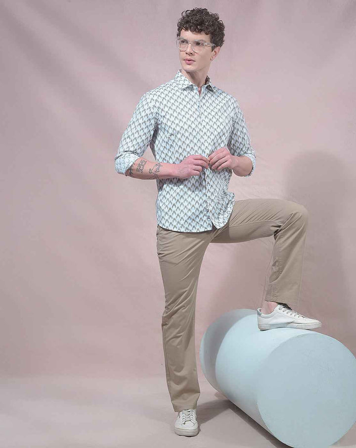 Elegant Green Printed Button Shirt