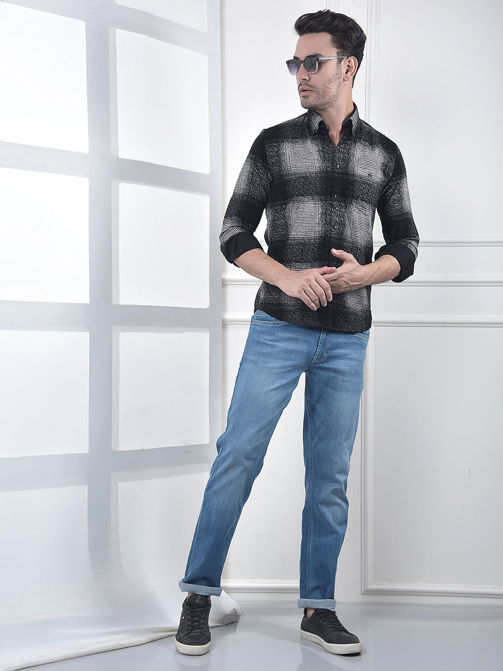 Black Checked 100% Cotton Corduroy Shirt