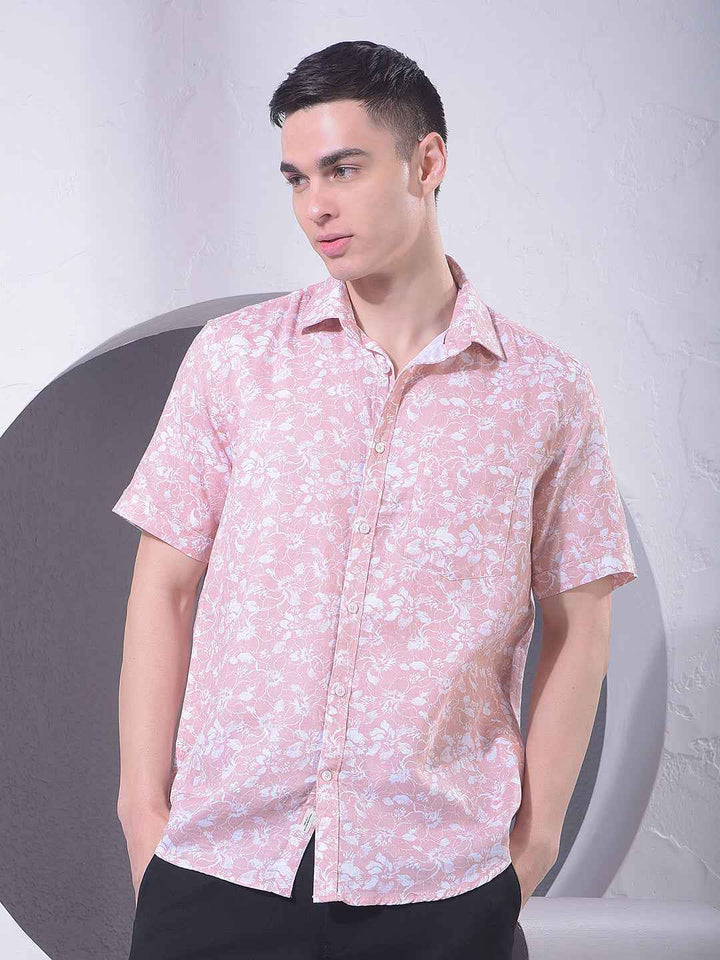 Peach Floral Print 100% Cotton Shirt