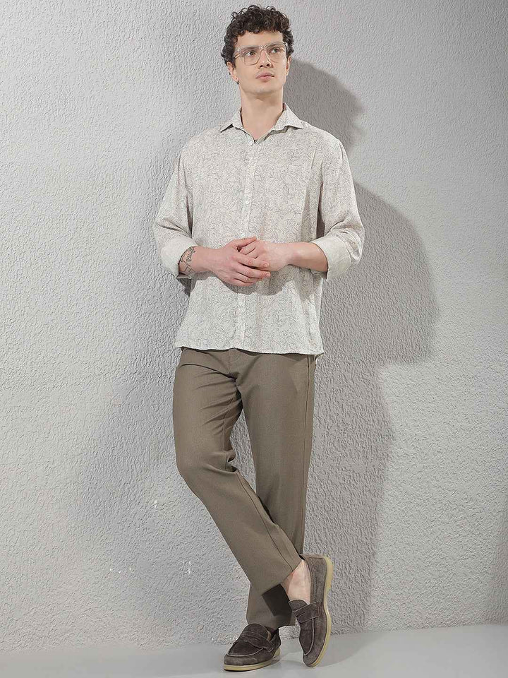 Linen Blue Floral Print Shirt