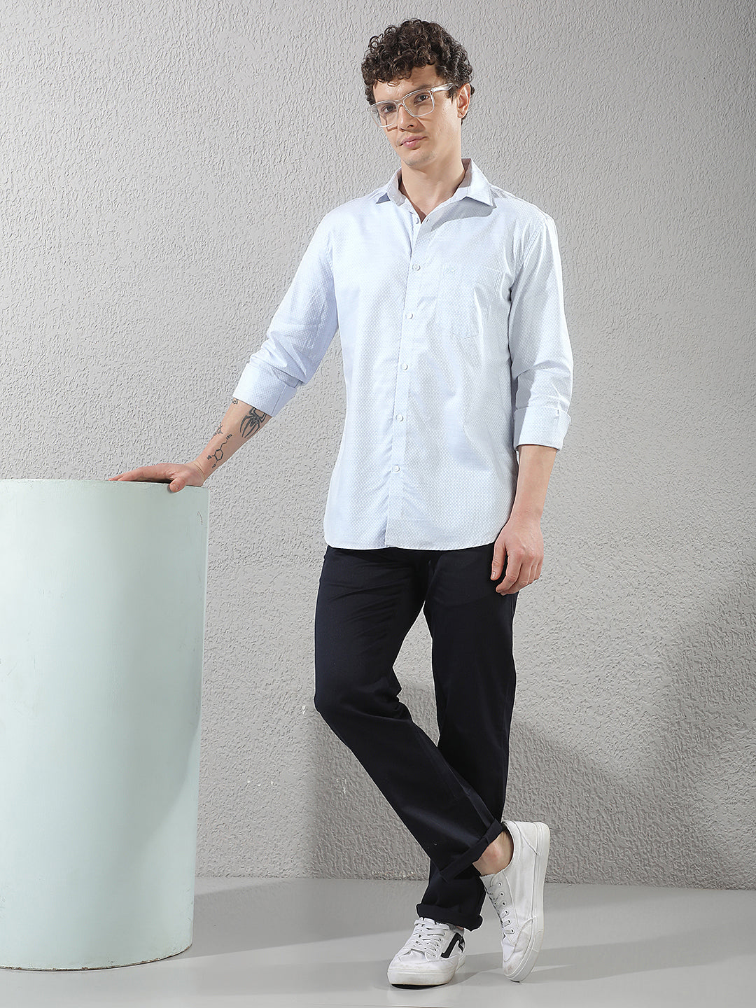 Minimalist Sapphire Blue Jacquard Shirt