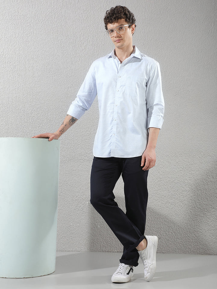 Minimalist Sapphire Blue Jacquard Shirt