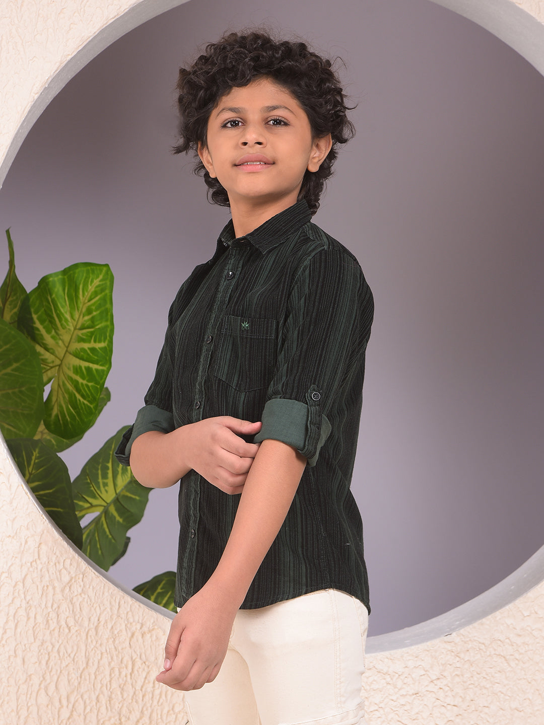 Green Printed 100% Cotton Corduory Shirt