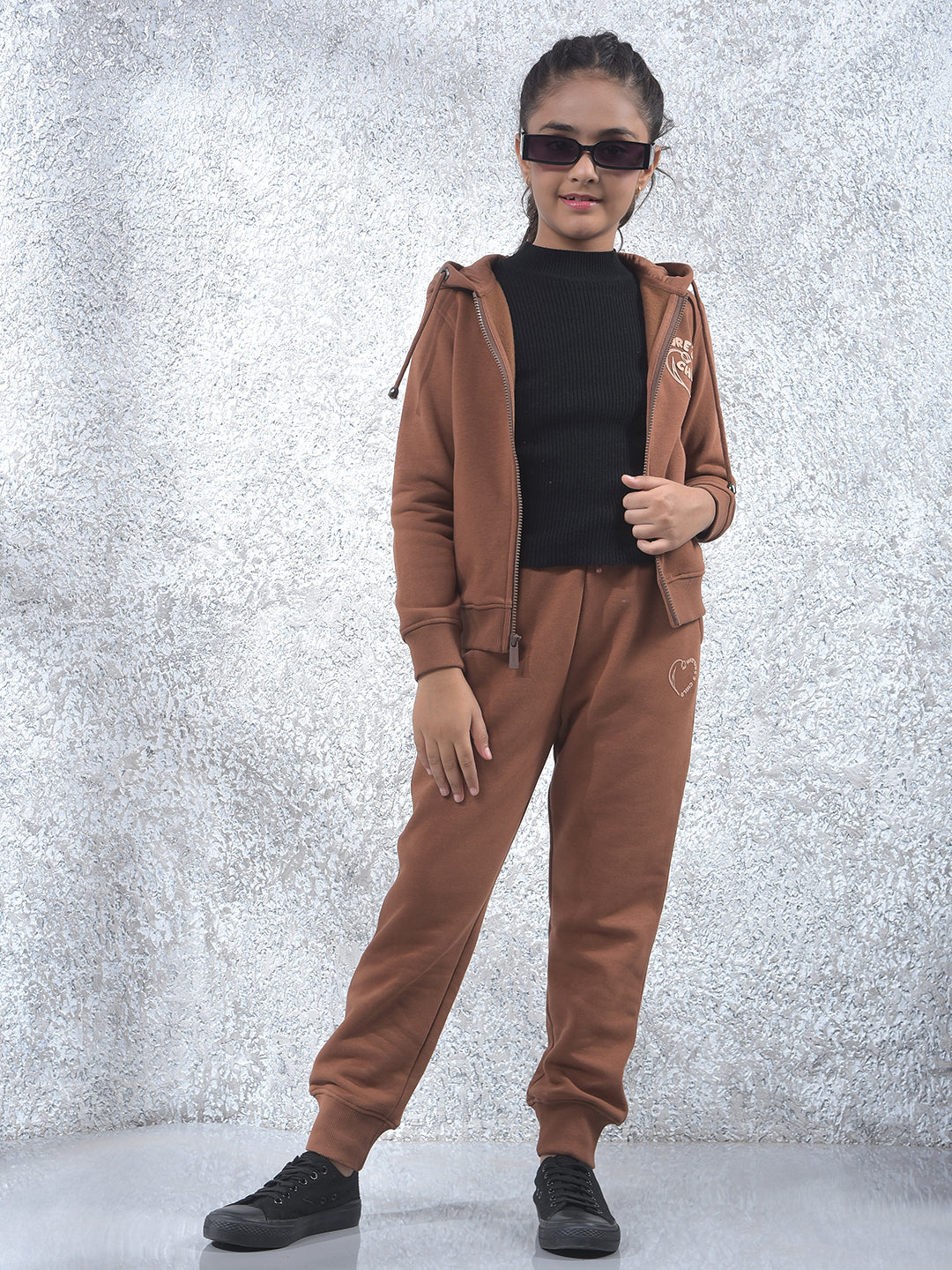 Brown Hooded Neck Knitted Sweatshirt