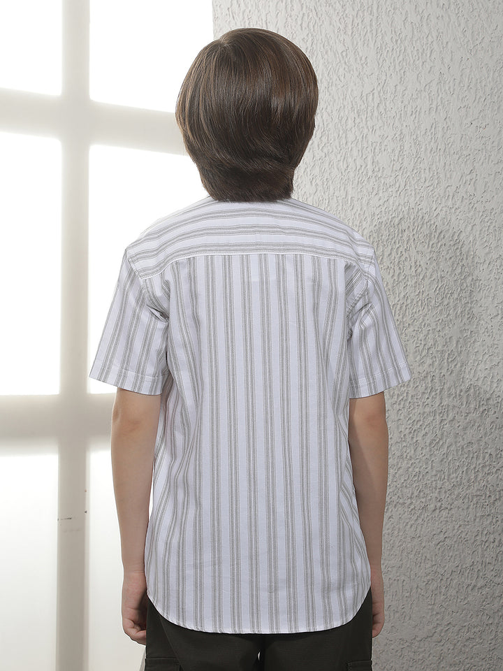 Olive Vertical Stripes 100% Cotton Shirt