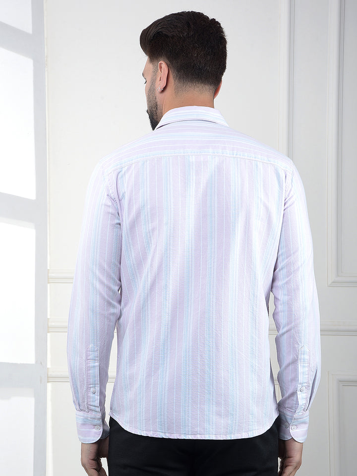 Pink Vertical Striped 100% Cotton Shirt