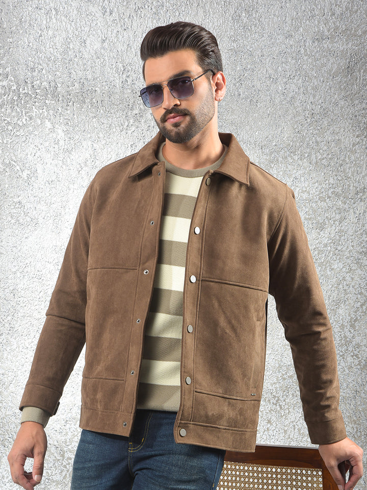 Stretch Fabric Brown Shacket