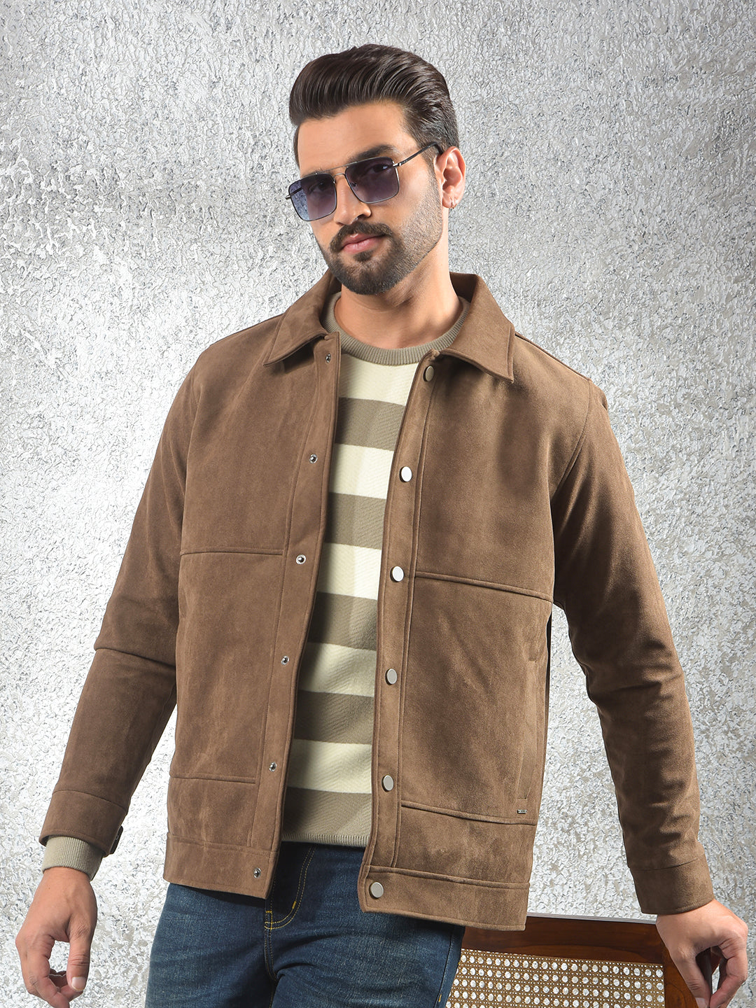 Stretch Fabric Brown Shacket