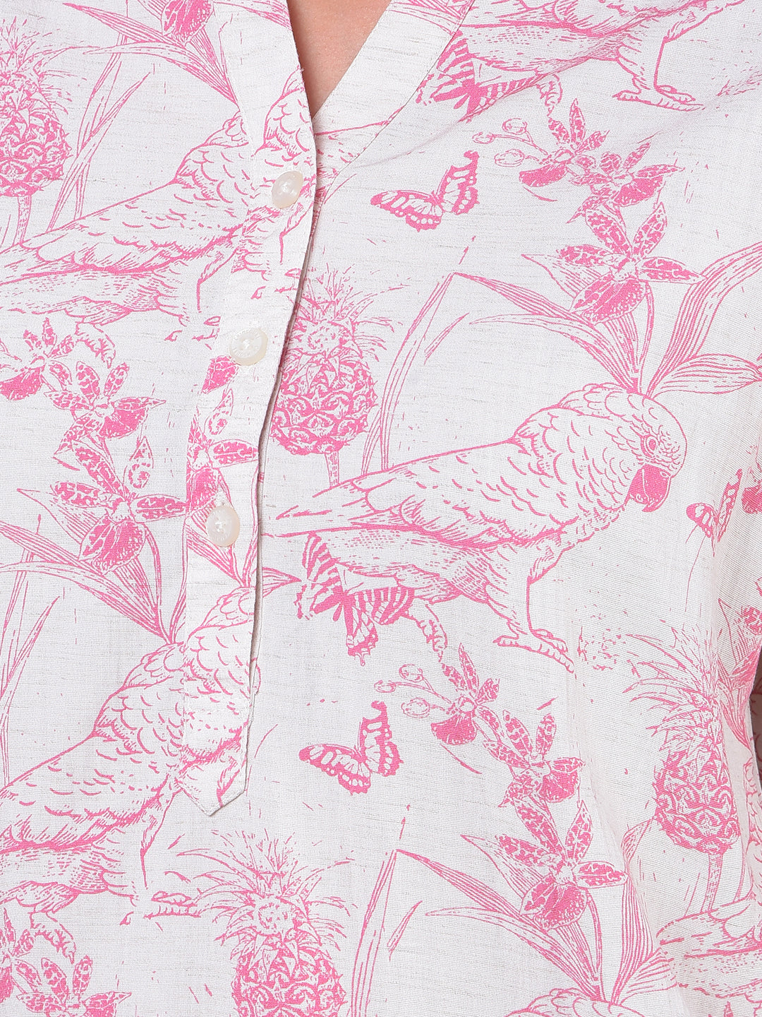 Pink Floral Print V-Neck Linen Top