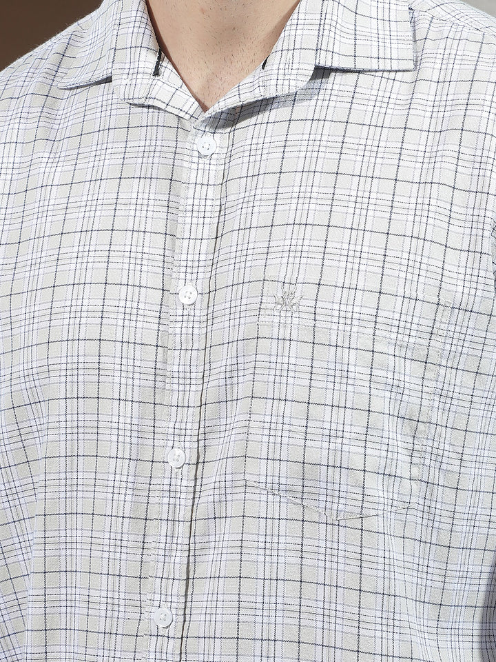 Beige 100% Cotton Checked Shirt
