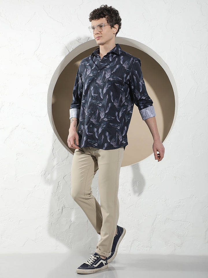 Navy Blue Floral Print Shirt