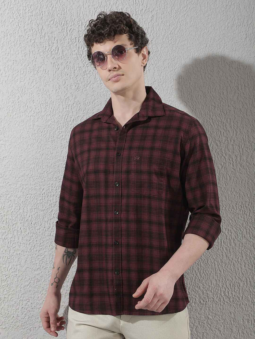 100% Cotton Maroon Checked Shirt