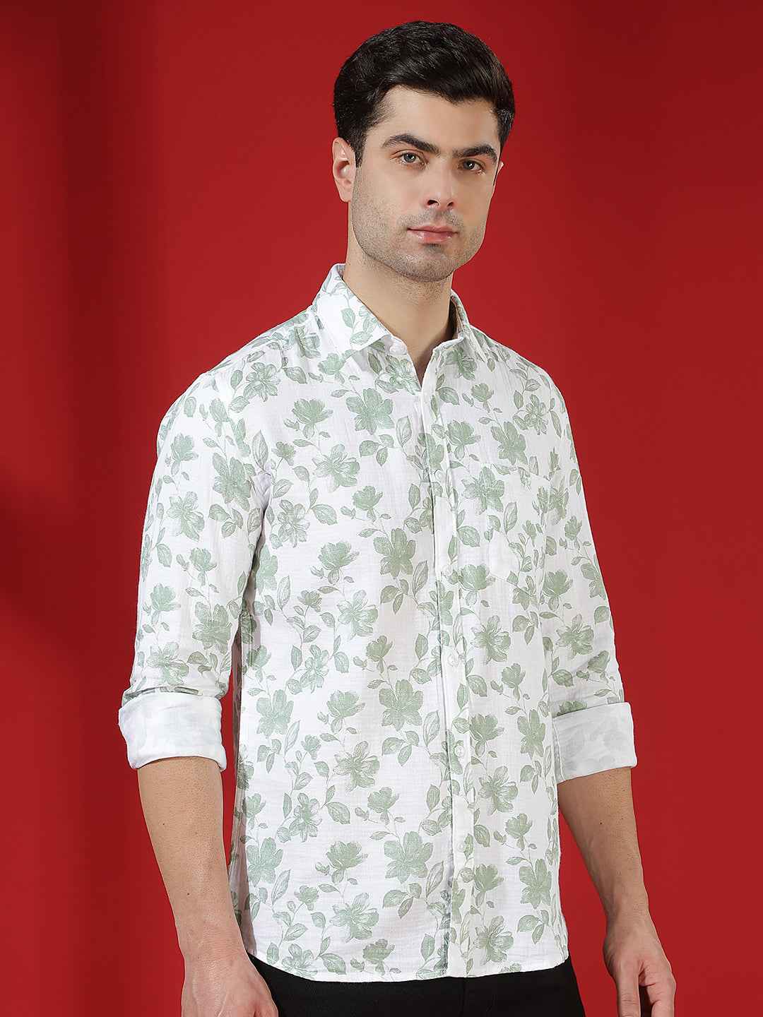 Green Floral Print 100% Cotton Shirt