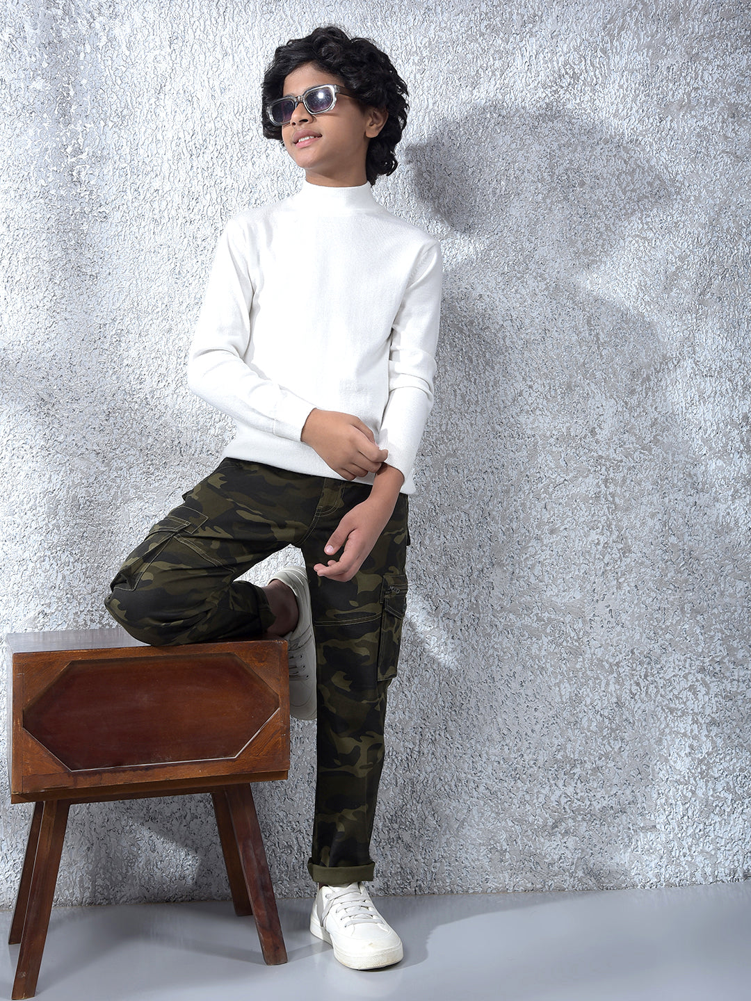 Olive Camouflage Print Cargo Trousers