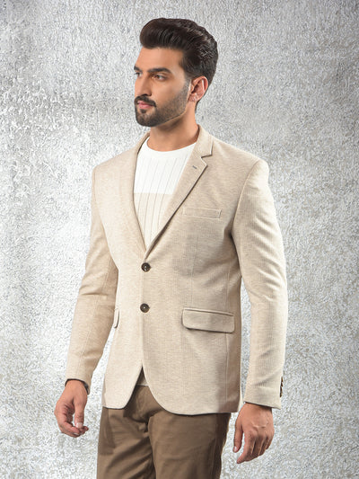 Beige Notched Lapel Single-Breasted Blazer