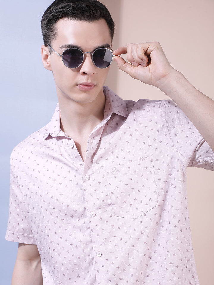 Tailored Coral Pink Printed Shirt