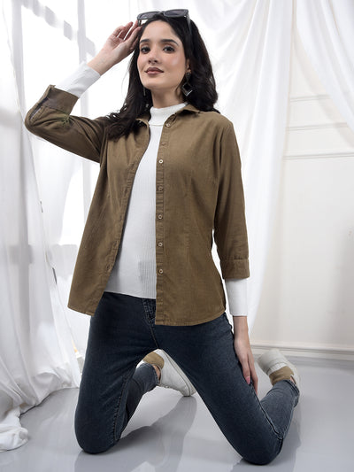 Warm Khaki Textured Twill Slim Fit Shirt