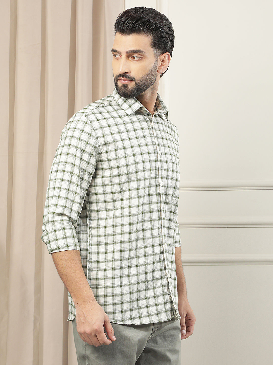 Green Checked Linen Shirt