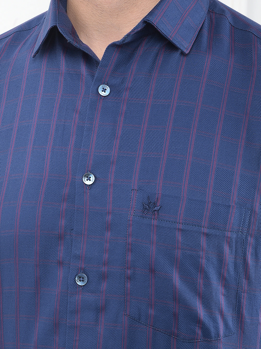 Navy Blue Checked 100% Cotton Shirt