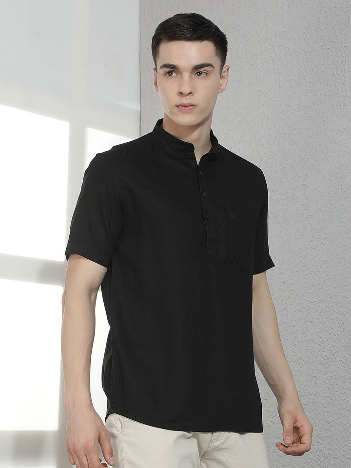 Classic Sleek Black Linen Kurta