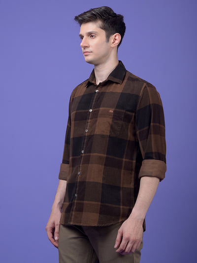 Brown Checked 100% Cotton Corduroy Shirt