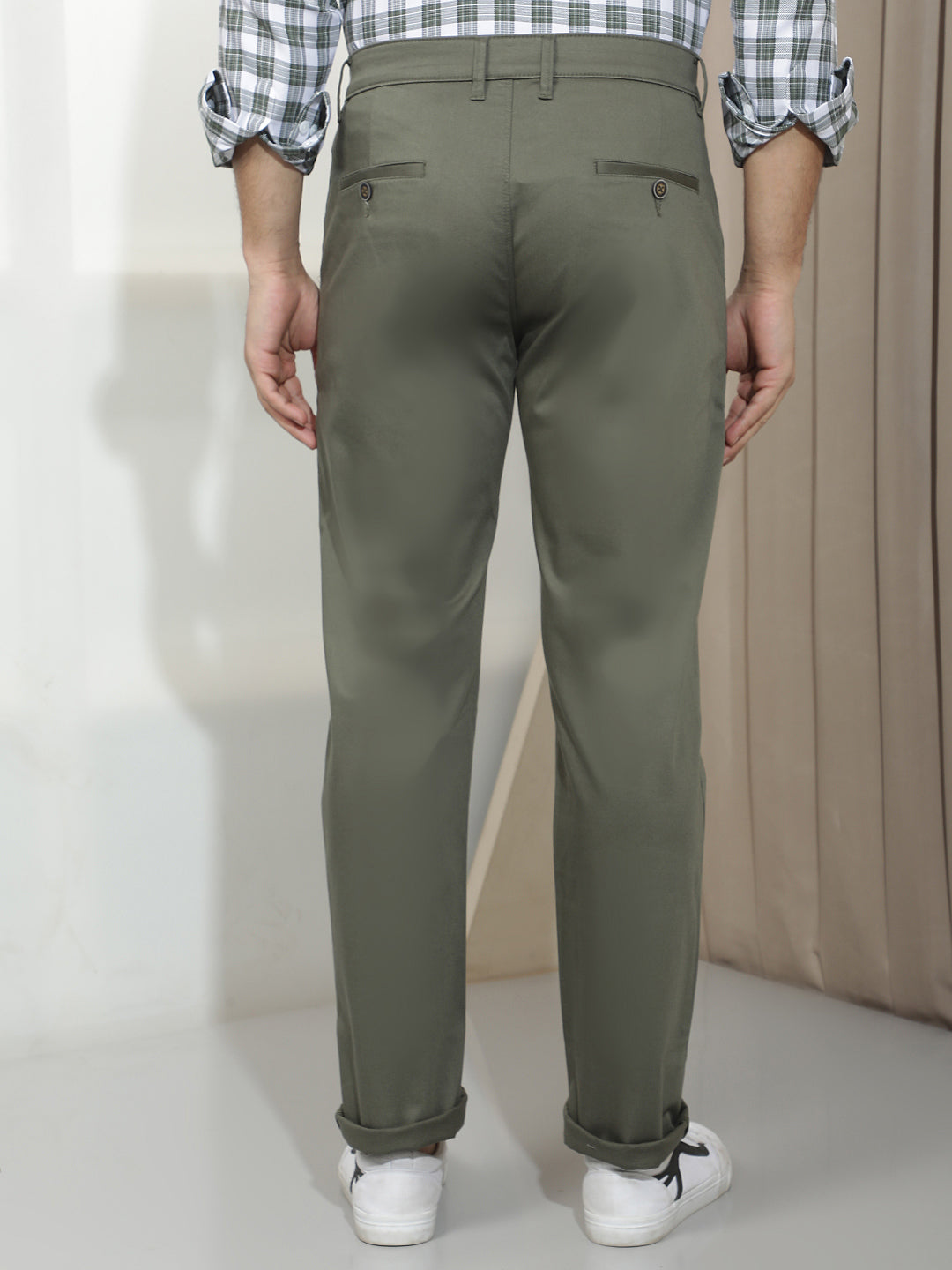 Olive Dobby Straight Trousers