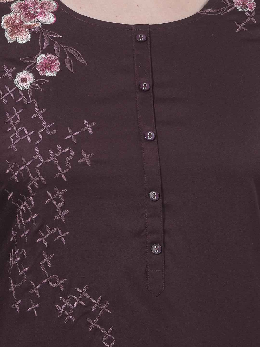 Wine Floral Embroidered Top